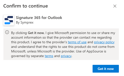 Signature 365 for Outlook app page with Get it now button