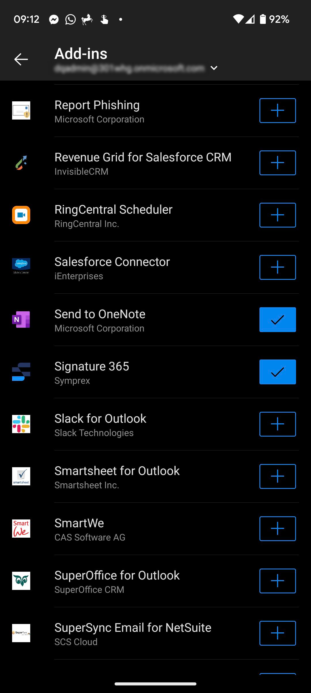Signature 365 listed as an installed add-in in the Outlook mobile Add-ins menu
